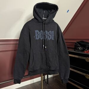 BOSSI Black Logo Print Graphic Hoodie Beaded MiUSA Large